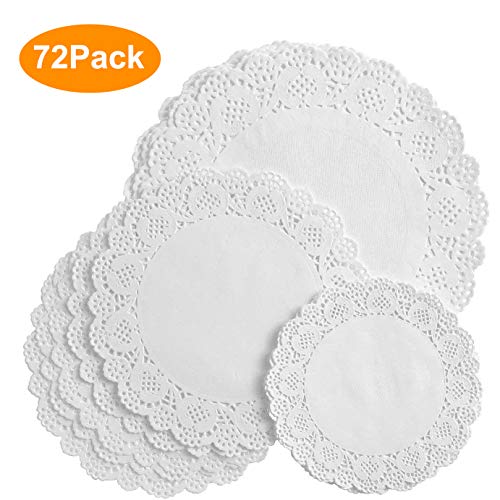 VIPITH 72 piezas de papel de encaje redondo blanco para decoración de tartas, para fiestas o bodas, 16,5 cm, 8.5 pulgadas, 10.5 pulgadas