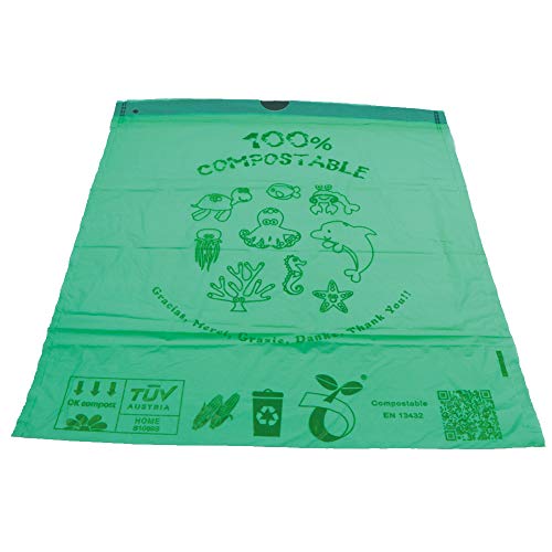 VITAL VAC® - 45 Bolsas de Basura 20 litros - 100% Compostables y Biodegradables con Cordón de Autocierre - Certificados Ok Compost y EN13432