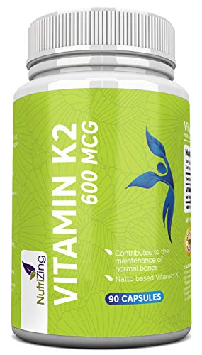 Vitamina K2 MK7 de alta resistencia - Basado en Natto - Vitamina K - Suministro para 3 meses - Apoya el mantenimiento de huesos normales - Vegano de NutriZing