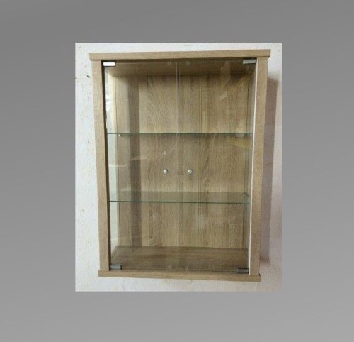 Vitrina Mueble de pared 80x60x25 cm color Roble de sonoma con 2 estantes de vidrio