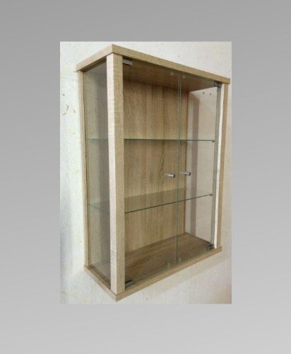 Vitrina Mueble de pared 80x60x25 cm color Roble de sonoma con 2 estantes de vidrio