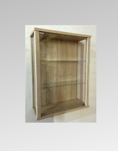 Vitrina Mueble de pared 80x60x25 cm color Roble de sonoma con 2 estantes de vidrio