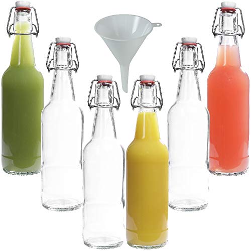 Viva Haushaltswaren - 6 Botellas de Cristal con Cierre 500 ml para llenar Incluye Embudo de diámetro 9,5 cm