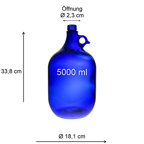 Viva Haushaltswaren - Botella Grande (Cristal, tapón de Rosca, Capacidad de 5 litros), Color Azul