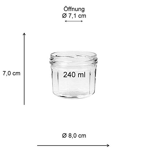 Viva Haushaltswaren G1300240/12T/silber/X - Lote de 12 tarros de Mermelada (240 ml Tapa Plateada Aspecto aristado Embudo Amarillo)