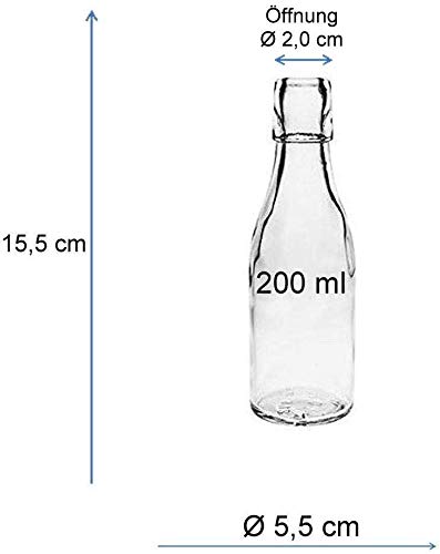 Viva Haushaltswaren - Juego de Botellas de Cristal (10 Unidades 200 ml con Cierre rellenables Incluye Embudo 7 cm de diámetro)