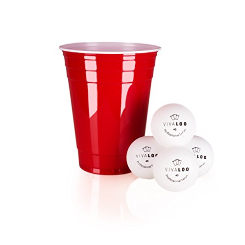 Vivaloo 50 Unidades + 6 Pelotas | Vasos De Plástico | Vasos Rojos Y Duros, Ideal para Beer Pong De Película Americana | para Fiestas, Juegos De Beber, Celebraciones | Resistentes Y Desechables