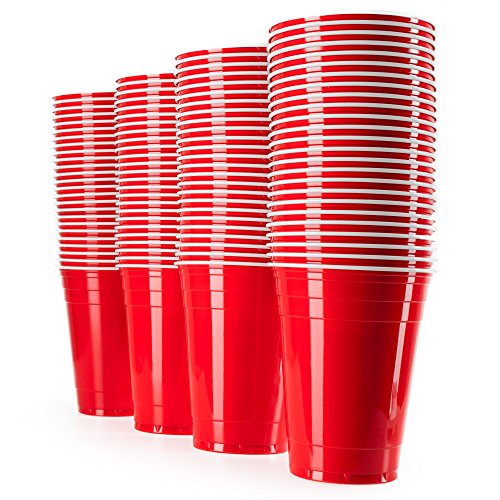 Vivaloo 50 Unidades + 6 Pelotas | Vasos De Plástico | Vasos Rojos Y Duros, Ideal para Beer Pong De Película Americana | para Fiestas, Juegos De Beber, Celebraciones | Resistentes Y Desechables