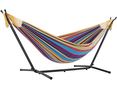 Vivere UHSDO8-20 - Hamaca con soporte incluido, multicolor, 250 cm, doble, diseño Tropical