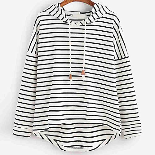 VJGOAL Mujer otoño Plus Size Moda Raya con Bolsillos Casual Sweatshirt Manga Larga Crop Jumper Pullover Tops (Blanco, L)