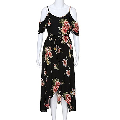 VJGOALas Mujeres más el tamaño Ocasional con Cuello en v Manga Corta Manga de la Mariposa del Hombro Boho Estampado de Flores Vestido Largo (5XL, Negro)