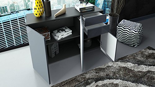 Vladon Cómoda Sideboard Ben V3, Cuerpo en Negro Mate/Frentes en Roble Natural