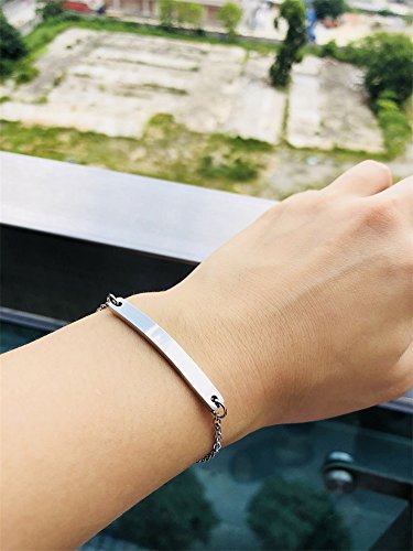 VNOX Personalizado de Acero Inoxidable Amistad Family Bar Pulsera Enlace ID Cadena para Mujeres Chica Longitud Ajustable, Grabado Gratuito 1 Unids