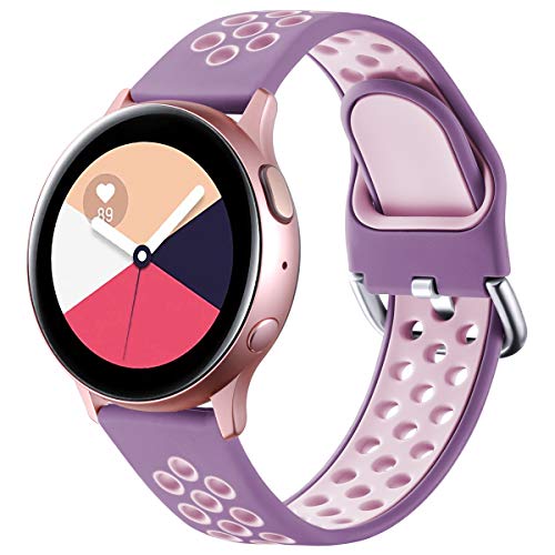 Vobafe Correa Compatible con Samsung Galaxy Watch Active/Active2 Correa 40mm/44mm, Correa Deportiva Reemplazo de Silicona Suave para Galaxy Watch 3 41mm/Gear S2 Classic/Sport, S Púrpura/Rosa