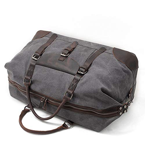 Vobajf-STB Bolsa de viaje de lona de gran tamaño de viaje bolso de hombro bolsa de hombro impermeable para llevar en la bolsa cruzada para hombres y mujeres de lona/cuero fin de semana, lona, gris, 55x28x37cm