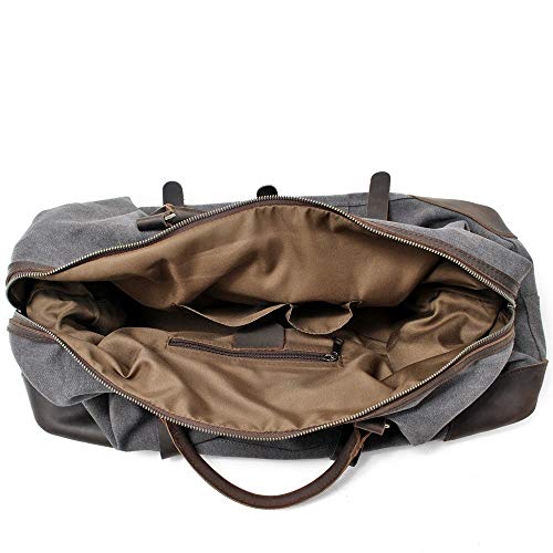 Vobajf-STB Bolsa de viaje de lona de gran tamaño de viaje bolso de hombro bolsa de hombro impermeable para llevar en la bolsa cruzada para hombres y mujeres de lona/cuero fin de semana, lona, gris, 55x28x37cm