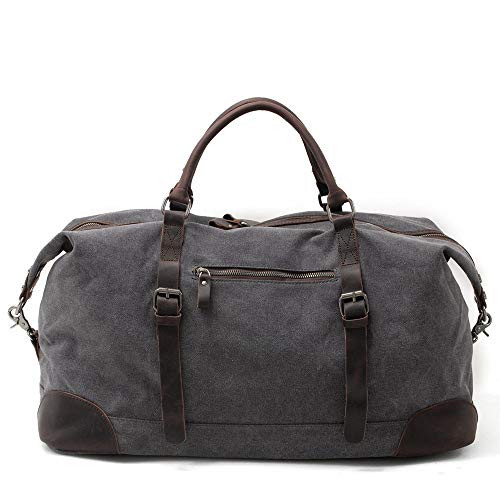 Vobajf-STB Bolsa de viaje de lona de gran tamaño de viaje bolso de hombro bolsa de hombro impermeable para llevar en la bolsa cruzada para hombres y mujeres de lona/cuero fin de semana, lona, gris, 55x28x37cm