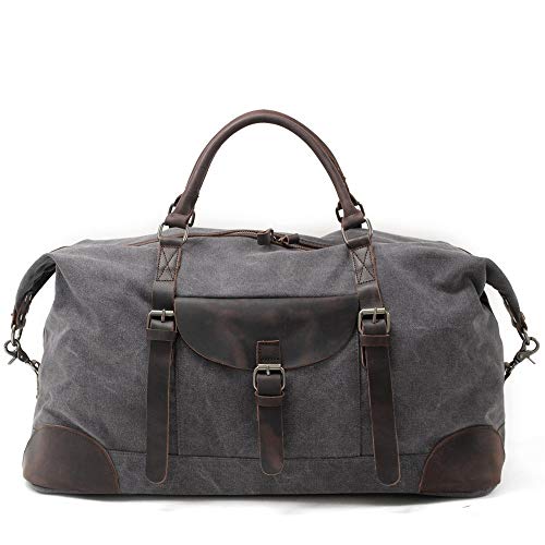 Vobajf-STB Bolsa de viaje de lona de gran tamaño de viaje bolso de hombro bolsa de hombro impermeable para llevar en la bolsa cruzada para hombres y mujeres de lona/cuero fin de semana, lona, gris, 55x28x37cm