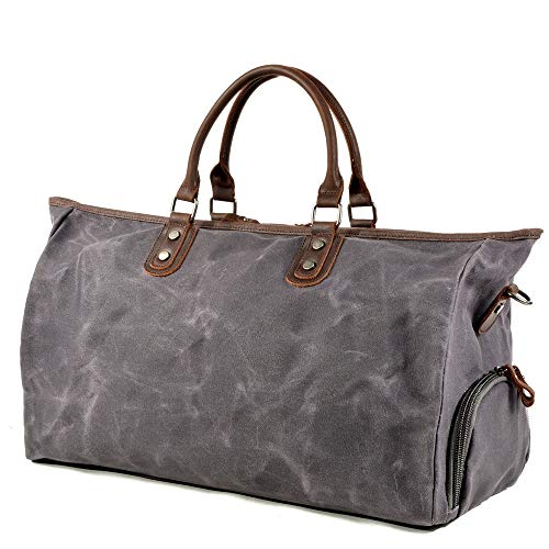 Vobajf-STB - Bolsa de viaje unisex de lona impermeable para gimnasio, deporte, bolso de mano, bolso de mano, bolso de mano, bolso de mano, para hombres y mujeres, Tejido Oxford, gris, 52x18x37cm