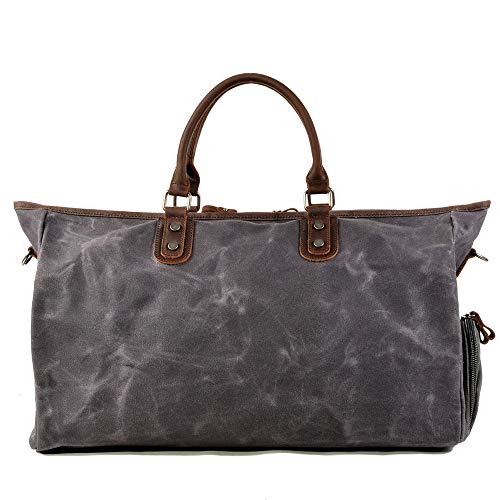 Vobajf-STB - Bolsa de viaje unisex de lona impermeable para gimnasio, deporte, bolso de mano, bolso de mano, bolso de mano, bolso de mano, para hombres y mujeres, Tejido Oxford, gris, 52x18x37cm