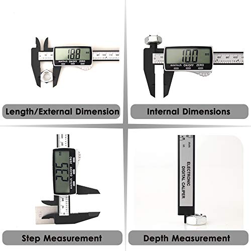 Vodlbov Calibre Digital Plástico de 0-150mm/ Pie de Rey Calibrador de Gran pantalla LCD, Alta precisión,Dos unidades, mm/pulgadas,Medida de Diámetro Interior,Exterior,Profundidad y Escalera.