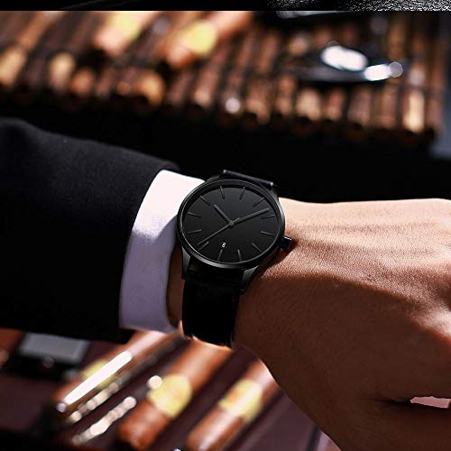 Voigoo Relojes for Hombres Negro Impermeable Reloj Casual for Hombre de Cuarzo Reloj de Cuero de los Hombres del Reloj del Calendario de Vestir Relogio Masculino