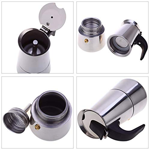 Vokmon Cafetera Italiana 300ml Cafetera induccion Espresso en Acero Inoxidable Moka Clásica 6 Taza Conveniente para la,Cafetera Moka Clásica,Plata, Uso Doméstico y en la Oficina.