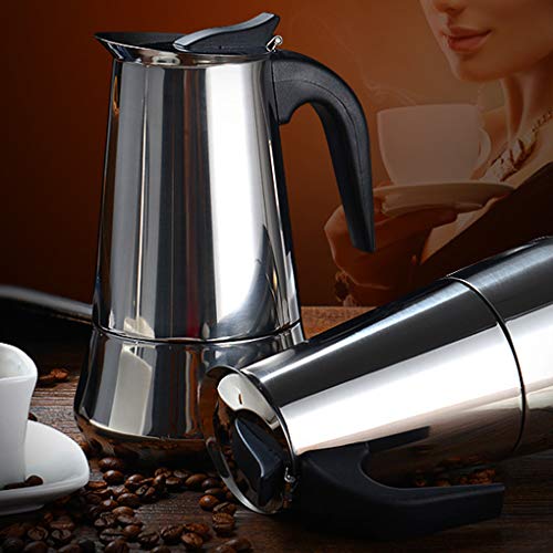 Vokmon Cafetera Italiana 300ml Cafetera induccion Espresso en Acero Inoxidable Moka Clásica 6 Taza Conveniente para la,Cafetera Moka Clásica,Plata, Uso Doméstico y en la Oficina.