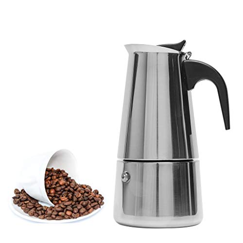 Vokmon Cafetera Italiana 300ml Cafetera induccion Espresso en Acero Inoxidable Moka Clásica 6 Taza Conveniente para la,Cafetera Moka Clásica,Plata, Uso Doméstico y en la Oficina.