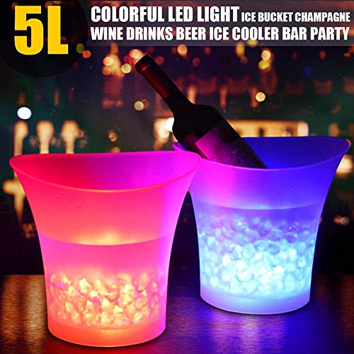 Volwco Cubo De Hielo LED Cambio De Colores Cubitera LED Gran Capacidad 5L Champagne Vino Bebidas Cerveza Cubo para La Boda De La Barra del Partido KTV Inicio