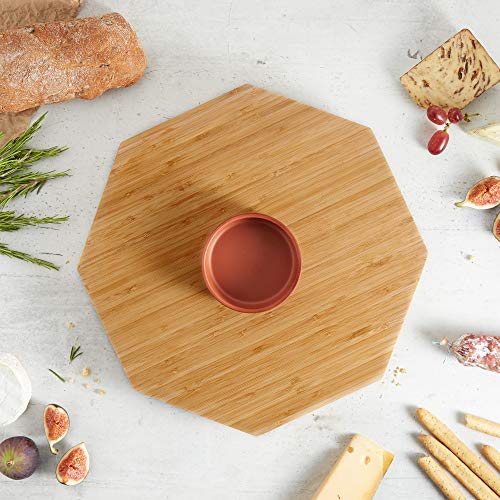 VonShef Juego de tazones de Bamboo Lazy Susan & Terracotta - Bambú giratorio que sirve la placa/Plato de exhibición con espacio para untar - Fiesta Vajilla/Accesorio