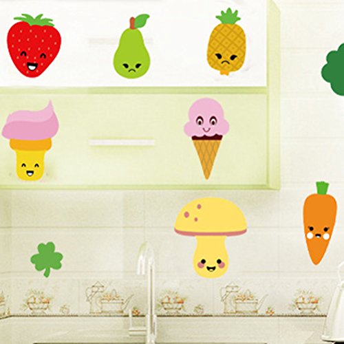 VORCOOL Pegatinas de Pared extraíble de Dibujos Animados de Frutas y Verduras Pegatinas de Pared de Vinilo Fondos de Escritorio de DIY calcomanías para la Cocina Nevera 45 x 60 cm