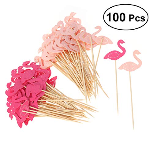 Vosarea 100 Unids Flamingo Cupcake Toppers Birthday Party Cake Picks Suministros de Decoración de Alimentos para Cocktail Fiesta de Cumpleaños