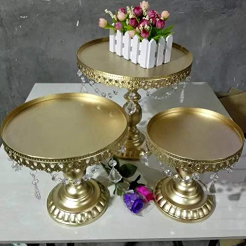 Vosarea 3 unids Crystal Cake Stand Ronda de Cumpleaños de la Boda Postre Cupcake Pedestal Display Shelf (Golden)