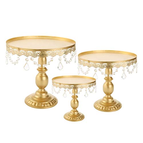 Vosarea 3 unids Crystal Cake Stand Ronda de Cumpleaños de la Boda Postre Cupcake Pedestal Display Shelf (Golden)