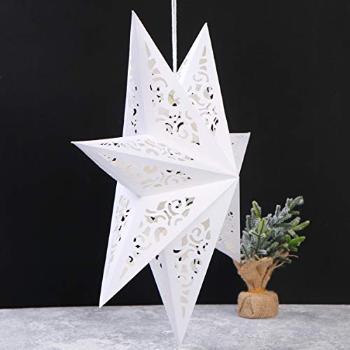 Vosarea papel de linterna de estrella 45 cm colgante festival de navidad boda fiesta de cumpleaños decoración del hogar ahueca hacia fuera los colgantes (blanco)