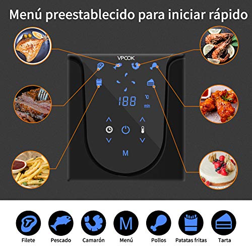 VPCOK Freidora sin Aceite, XXL Freidora de Aire Caliente con 6 Programas, Air Fryer con Temperatura y Temporizador Ajustable, Cesta Antiadherente, Libre de BPA