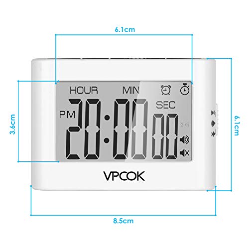 VPCOK Temporizador de Cocina Digital, Reloj Temporizador, Count up/Down Gran Pantalla LCD Electrónica Temporizador de Memoria, Alarma de 3 Niveles de Volumen, Respaldo Magnético, Soporte Plegable