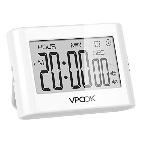 VPCOK Temporizador de Cocina Digital, Reloj Temporizador, Count up/Down Gran Pantalla LCD Electrónica Temporizador de Memoria, Alarma de 3 Niveles de Volumen, Respaldo Magnético, Soporte Plegable