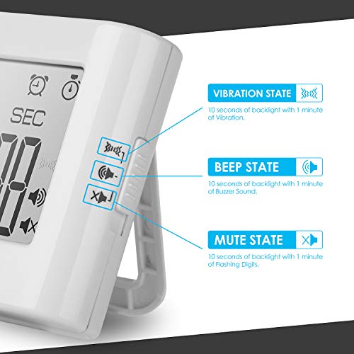 VPCOK Temporizador de Cocina Digital, Reloj Temporizador, Count up/Down Gran Pantalla LCD Electrónica Temporizador de Memoria, Alarma de 3 Niveles de Volumen, Respaldo Magnético, Soporte Plegable