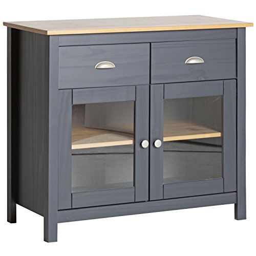 VS Venta-stock Aparador Buffet 2 Puertas con Cristal Templado Color Gris Antracita, Fabricado con Pino Macizo