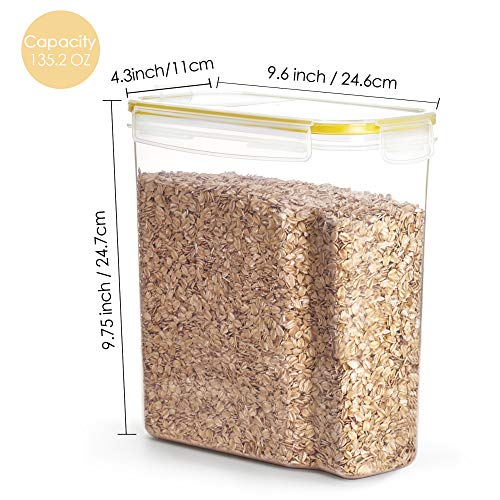 Vtopmart 4L Recipientes para Cereales Almacenamiento de Alimentos, Jarras de Almacenamiento de Plástico con Tapa Hermética Sin BPA,Juego de 4 + 24 Etiquetas, para harina,café (amarillo)