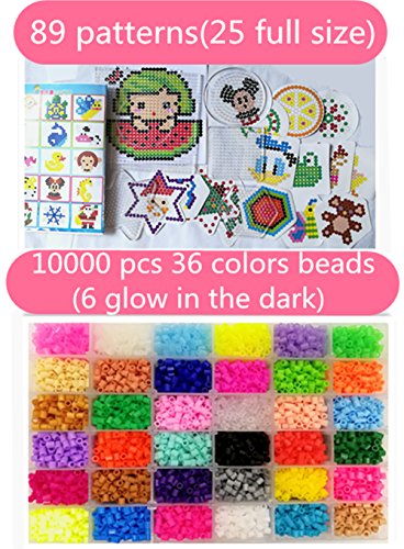 vytung Lote de 10000 Abalorios,36 Color(6 Brillar en Oscuridad) de los Granos DIY de Perler Caja de fusibles Conjunto de Perlas de 5 mm Hama Beads (5Template + 89Imagine + 6Cart de Hierro + 2 Pinzas)