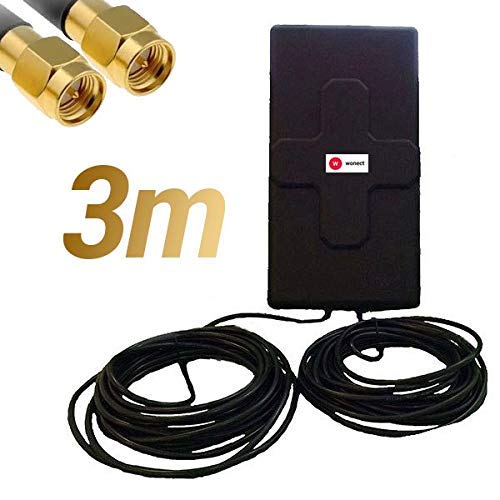 W WONECT Antena 4G 50dbi LTE UMTS 3G Exterior con Cable SMA Integrado en Antena. Alta Potencia. Largo Alcance. Mejora señal Routers 4G con conexión SMA Antena Exterior. (3m)