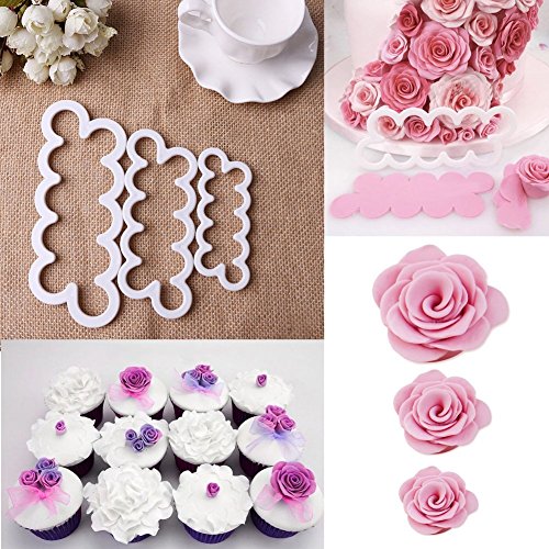 WADY 3 tamaños diferentes cortadores de rosas DIY Fondant moldes decoración Cookies Fondant tartas Sugarcraft forma marco Scherblock herramientas Cutter Tool