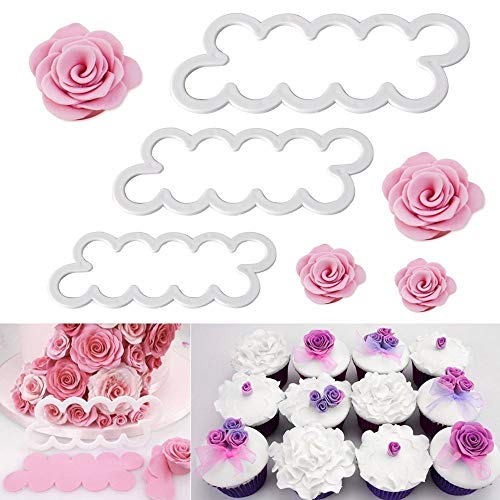 WADY 3 tamaños diferentes cortadores de rosas DIY Fondant moldes decoración Cookies Fondant tartas Sugarcraft forma marco Scherblock herramientas Cutter Tool