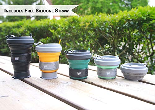 WAFE Taza de café Plegable de Silicona con Tapas (5 tamaños en 1) - Taza Plegable Reutilizable y ecológica | Taza Plegable portátil de Viaje Libre de BPA | Libro electrónico Gratuito