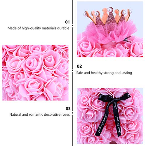 Wakauto Oso de Peluche Rosa con Corona Flor Artesanías de Oso Osos Rosas Flor Eterna para Escaparate Aniversario Fiesta de Navidad Favores Regalo Rosa