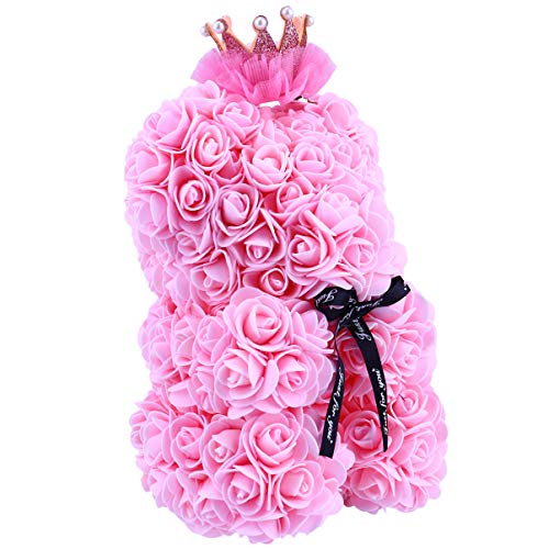 Wakauto Oso de Peluche Rosa con Corona Flor Artesanías de Oso Osos Rosas Flor Eterna para Escaparate Aniversario Fiesta de Navidad Favores Regalo Rosa