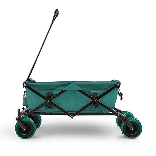 Waldbeck The Green Carro Transporte Plegable jardín (Carga máxima 70kg, 90L Volumen, Bolsillos Laterales, Ruedas Anchas, Suelo Reforzado Acolchado) - Verde